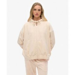 Kurtka dresowa z kapturem, rozpinana, welurowa dla kobiet Superdry Country Club. Czerwone kurtki damskie Superdry., bez wzorów, z dresówki, z kapturem. Za 393.30 zł.