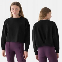 BLUZA DAMSKA 4F BAWEŁNIANA NIEROZPINANA BEZ KAPTURA TSWSF1305 KOLOR CZARNY. Czarne bluzy damskie 4f, l, bez wzorów, z bawełny, bez kaptura. Za 58.43 zł.