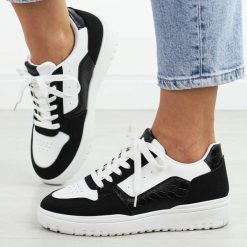 Białe czarne sportowe buty damskie McBraun 23263. Białe obuwie sportowe damskie McBraun, bez wzorów, ze skóry, na fitness i siłownię. Za 99.00 zł.