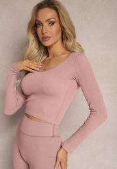Różowa Dopasowana Bluzka w Prążki o Krótkim Kroju Elowenia. Czerwone bluzki damskie Renee, bez wzorów, sportowe, bez kołnierzyka, bez ramiączek. Za 44.99 zł.