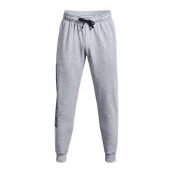 Męskie Spodnie Do Biegania Z Grafiką Rival Fleece. Szare spodnie sportowe męskie Under Armour, m, bez wzorów, z bawełny, do biegania. Za 276.99 zł.