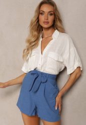 Granatowe Casualowe Szorty w Stylu Bermudów z Bawełny z Materiałowym Paskiem i Wszytą z Tyłu Gumką Lovanara. Niebieskie szorty damskie Renee, na lato, m, bez wzorów, z bawełny, eleganckie. Za 59.99 zł.