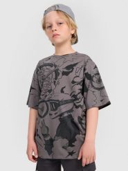4F T-shirt oversize z nadrukiem chłopięcy - szary 146 (10-11 lat). Szare t-shirty dla chłopców 4f, bez wzorów, z bawełny, bez ramiączek. W wyprzedaży za 49.99 zł.