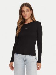 Guess Jeans Bluzka W5BP01 KA0H1 Czarny Slim Fit. Czarne bluzki damskie Guess Jeans, xs, z aplikacjami, z bawełny, bez kołnierzyka, bez ramiączek. Za 119.99 zł.