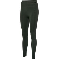Legging wysoka talia bez szwów dla kobiet Hummel TIF. Zielone legginsy sportowe damskie Hummel, bez wzorów, z podwyższonym stanem, na jogę i pilates. Za 185.50 zł.