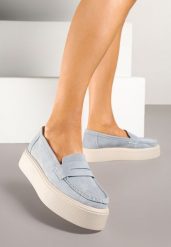 Jasnoniebieskie Mokasyny Skórzane na Platformie w Stylu Półbutów Sadawene. Niebieskie mokasyny damskie Renee, klasyczne. Za 159.99 zł.