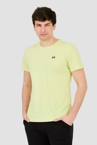 LA MARTINA Żółty męski t-shirt z małym logo, Rozmiar L. Żółte t-shirty męskie La Martina, l, bez wzorów, bez kołnierzyka. W wyprzedaży za 190.99 zł.