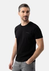 T-shirt z printem TM-ANGLE. Czarne t-shirty męskie Volcano, m, bez wzorów, z bawełny, klasyczne, bez kołnierzyka. Za 69.99 zł.