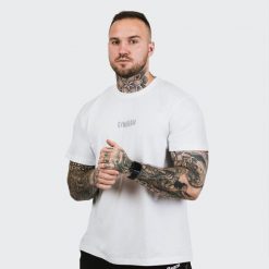 Koszulka męska fitness regular fit biała FIT. Białe koszulki sportowe męskie GYMBEAM, m, bez wzorów, z bawełny, bez kołnierzyka, bez ramiączek, na fitness i siłownię. Za 68.90 zł.