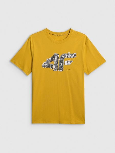 Чоловічий t-shirt regular з принтом - жовтий. T-shirty męskie 4f, s, bez wzorów, bez kołnierzyka. Za 699.90 zł.