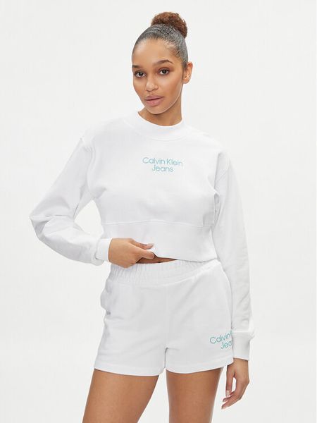 Calvin Klein Jeans Bluza Stacked Institutional J20J221466 Biały Regular Fit. Białe bluzy damskie Calvin Klein Jeans, l, bez wzorów, z bawełny, bez kaptura. Za 429.99 zł.