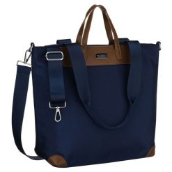 Duża, granatowa shopperka damska, jednokomorowa, zawieszona na uchwytach i doczepianym pasku Peterson PTN CTY-16. Torebki do ręki damskie Peterson, bez wzorów, ze skóry ekologicznej, duże, bez dodatków. Za 77.99 zł.