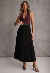 Czarna Rozkloszowana Spódnica z Wiskozy Zdobiona Plisami i Paskiem Durklea. Czarne spódnice damskie Renee, l, z aplikacjami, z wiskozy, eleganckie, midi, oversize. Za 129.99 zł.