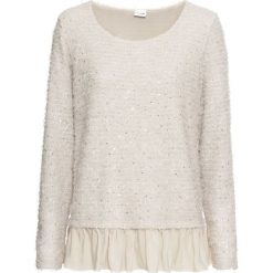 Sweter z falbaną bonprix beżowy. Brązowe swetry damskie bonprix. Za 129.99 zł.