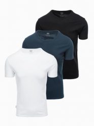 Zestaw męskich t-shirtów bawełnianych BASIC z okrągłym dekoltem – czarny/biały/granatowy V1 OM-TSBS-0232 - XXL. Białe t-shirty męskie Ombre Clothing, l, bez wzorów, z bawełny, klasyczne, bez kołnierzyka. Za 89.99 zł.