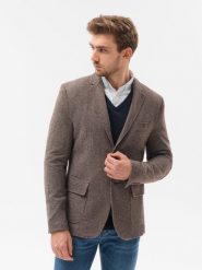 Marynarka męska casual - brązowa V3. Brązowe marynarki męskie Ombre Clothing, bez wzorów, z bawełny, casualowe. W wyprzedaży za 119.99 zł.