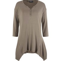 Shirt z dłuższymi bokami i kołnierzykiem "henley" bonprix jasnooliwkowy. Bluzki damskie bonprix. Za 27.99 zł.