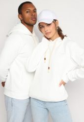 Biała Klasyczna Bluza z Kapturem i Bawełną Desaria. Białe bluzy męskie Born2be, m, z aplikacjami, z bawełny, z kapturem. Za 44.99 zł.