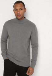 Szary Sweter Półgolf z Bawełną Ozdobiony Ściągaczami Zolila. Szare swetry przez głowę męskie Born2be, l, bez wzorów, z bawełny, bez kołnierzyka. Za 64.99 zł.