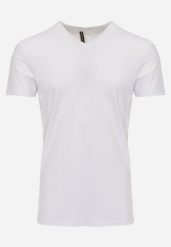 Biała Koszulka T-shirt z Bawełny z Dekoltem w Serek Rionisse. Białe t-shirty męskie Born2be, l, bez wzorów, z bawełny, biznesowe, bez kołnierzyka. Za 39.99 zł.