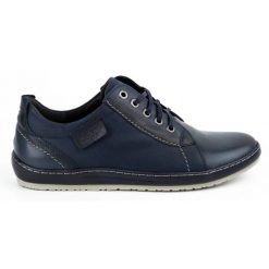 Kampol Buty męskie casual skórzane 61KAM granatowe niebieskie. Niebieskie półbuty na co dzień męskie casualowe, bez zapięcia. Za 367.89 zł.