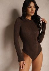 Brązowe Klasyczne Body z Wiskozą Zdobione Wzorem Liści Ravilora. Brązowe bluzki damskie Renee, l, z aplikacjami, z jeansu, biznesowe, bez kołnierzyka, bez ramiączek. Za 74.99 zł.