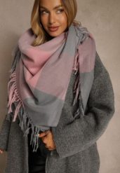 Różowo-Szary Szalik Saltorin. Czerwone szaliki i chusty damskie Renee, bez wzorów, z bawełny. Za 49.99 zł.