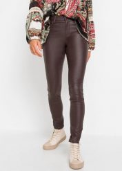 Spodnie ze stretchem z mieszanki wiskozy. Brązowe spodnie materiałowe damskie bonprix, bez wzorów, ze skóry. Za 169.99 zł.
