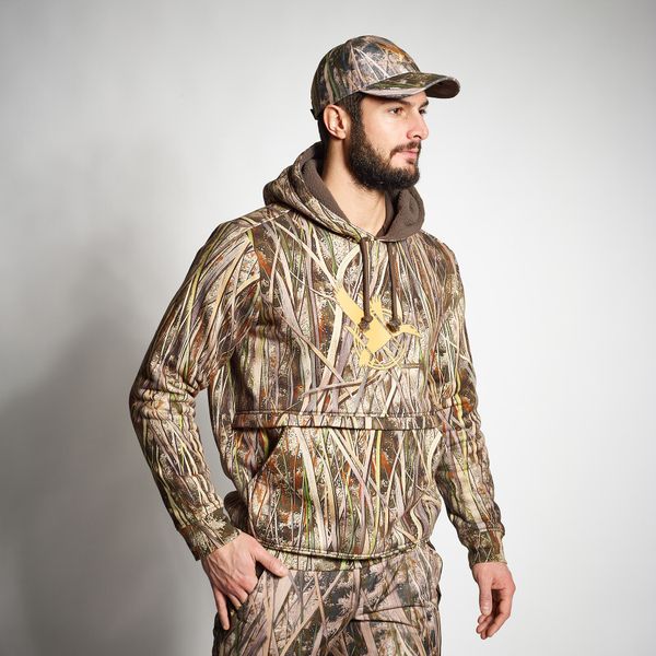 Bluza myśliwska Solognac 500 camo mokradła. Zielone bluzy męskie SOLOGNAC, m, bez wzorów, z polaru, z kapturem. Za 279.99 zł.