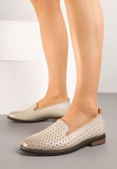 Beżowe Półbuty z Ażurowymi Wycięciami i Skórzaną Wkładką Nelaura. Brązowe półbuty damskie Born2be, w ażurowe wzory, z jeansu, eleganckie, bez obcasa, bez zapięcia. Za 139.99 zł.