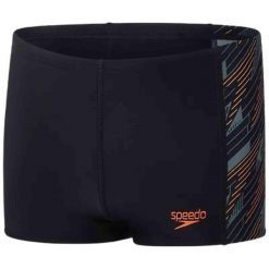 Bokserki pływackie dziecięce Speedo HyperBoom Panel Aquashort. Czarne kąpielówki dla chłopców Speedo, bez wzorów, z materiału. Za 158.00 zł.