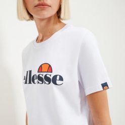 Koszulka treningowa damska Ellesse Albany. Białe koszulki sportowe damskie Ellesse, bez wzorów, z bawełny, bez kołnierzyka, bez ramiączek, na fitness i siłownię. Za 89.99 zł.