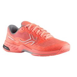 Buty do tenisa damskie Artengo TS990. Czerwone obuwie sportowe damskie ARTENGO, bez wzorów, z kauczuku, tenisowe. Za 169.99 zł.