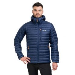 Kurtka puchowa męska Rab Microlight Alpine Jacket z kapturem. Niebieskie kurtki męskie RAB, m, bez wzorów, z puchu, sportowe, z kapturem. Za 701.99 zł.