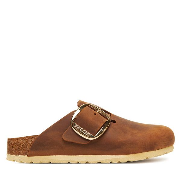 Klapki Birkenstock. Brązowe klapki damskie Birkenstock, bez wzorów, bez obcasa. Za 728.99 zł.