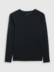 4F Longsleeve trekkingowy szybkoschnący z wełną merino damski - czarny M. Czarne koszulki sportowe damskie 4f, m, bez wzorów, z materiału, bez kołnierzyka, bez ramiączek, trekkingowe, primaloft. Za 249.99 zł.