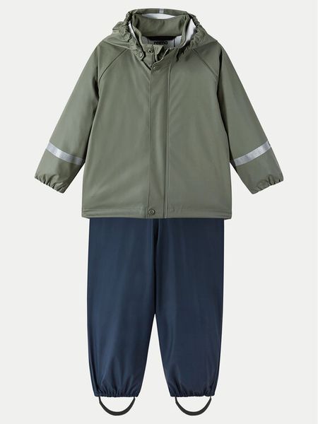 Reima Komplet przeciwdeszczowy Tihku5100021A Zielony Regular Fit. Zielone spodnie materiałowe dla chłopców Reima, bez wzorów, z syntetyku. Za 199.99 zł.