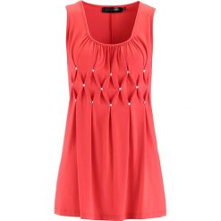Długi top z błyszczącymi kamieniami bonprix koralowy. Topy damskie marki bonprix. Za 74.99 zł.