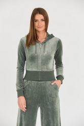 JUICY COUTURE Zielona bluza Marissa Velour Track Top. Zielone bluzy damskie Juicy Couture, s, bez wzorów, bez kaptura. W wyprzedaży za 499.99 zł.