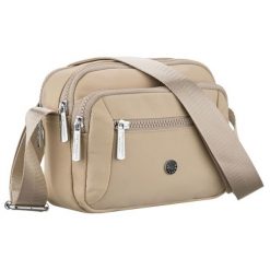 Torebka damska z poliestru w jasnobeżowym kolorze zamykana suwakiem - Peterson. Brązowe torebki do ręki damskie Peterson, bez wzorów, bez dodatków. Za 76.99 zł.