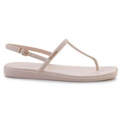 Sandały Crocs Miami Thong Flip 209793-0WW DEF beżowy. Brązowe klapki damskie bez wzorów, bez obcasa, bez zapięcia. Za 303.63 zł.