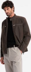 Kurtka męska Ombre Męska kurtka biker w stylu retro ze stójką brązowa V1 OM-JAFL-0197 XL. Brązowe kurtki męskie Ombre, m, bez wzorów, retro, bez kaptura. Za 399.99 zł.