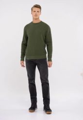 Bawełniany sweter basic S-MIGO. Zielone swetry przez głowę męskie Volcano, l, bez wzorów, z bawełny, bez kołnierzyka. Za 149.99 zł.