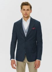 PAKO LORENTE – Granatowa marynarka z lnem. Marynarki męskie Pako Lorente, bez wzorów, z jeansu, casualowe. Za 329.99 zł.