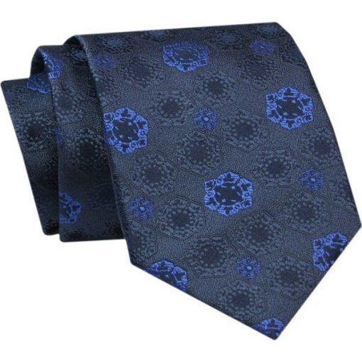 Krawat - ALTIES - Niebieskie Kwiaty na Granatowym Tle. Niebieskie krawaty i muchy Alties, bez wzorów, z tkaniny, eleganckie. Za 49.00 zł.