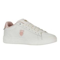 Trampki Damskie Skóra Court Shield II. Białe trampki i tenisówki damskie K-SWISS, bez wzorów, z gumy, klasyczne, bez zapięcia. Za 159.00 zł.