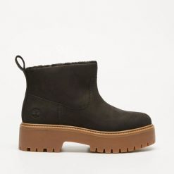 Botki damskie Timberland STONE STREET MID WARM LINED BOOT BLACK NUBUCK. Czarne botki damskie Timberland, z nubiku, street, bez obcasa, bez zapięcia. Za 621.99 zł.