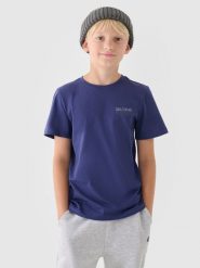 4F T-shirt z nadrukiem chłopięcy - granatowy 122 (6-7 lat). Niebieskie t-shirty dla chłopców 4f, bez wzorów, z bawełny, bez ramiączek. Za 19.99 zł.