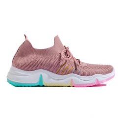 Buty sportowe na kolorowej platformie różowe. Czerwone obuwie sportowe damskie bez wzorów. Za 143.48 zł.