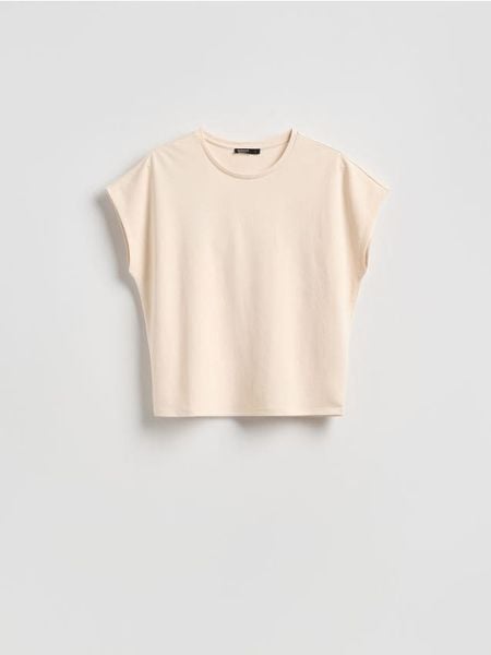 T-shirt z modalem - jasnożółty. Żółte t-shirty damskie Reserved, l, bez wzorów, z dzianiny, bez kołnierzyka. Za 59.99 zł.